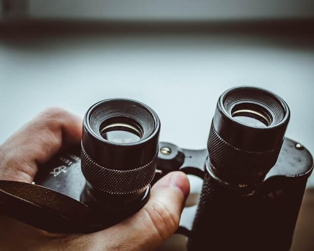 A person adjusting their binoculars.