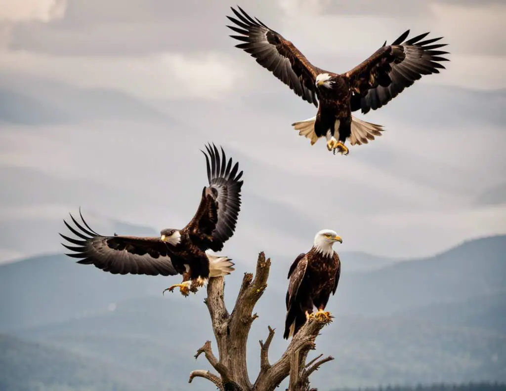 Three Eagles perched on a tree.