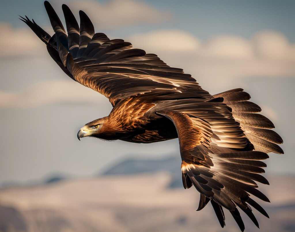 A Golden Eagle flying through the air.
