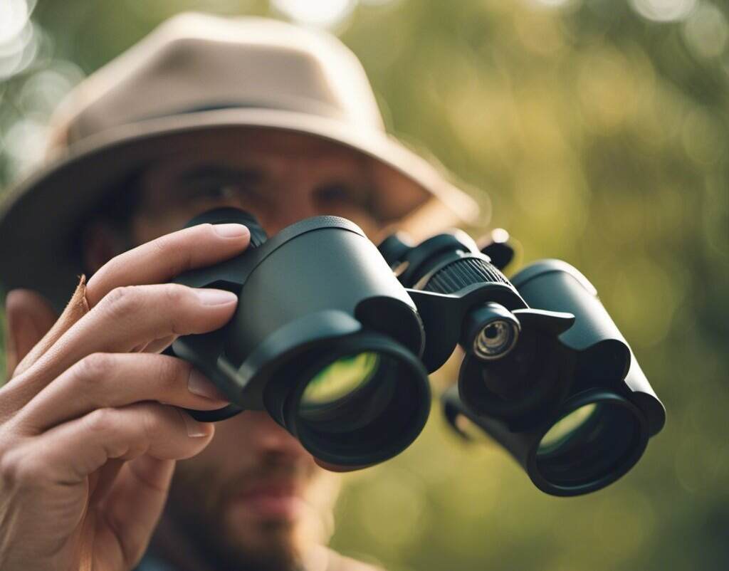 A man watching birds with his binoculars.