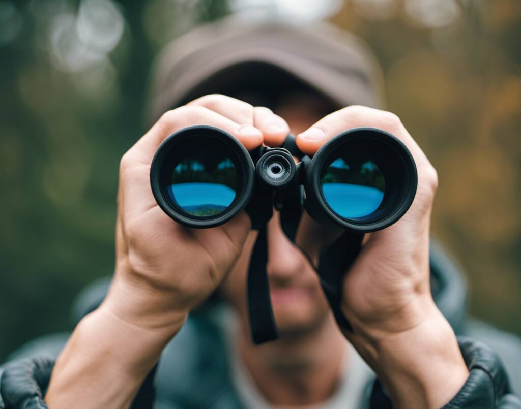 A person looking through binoculars.