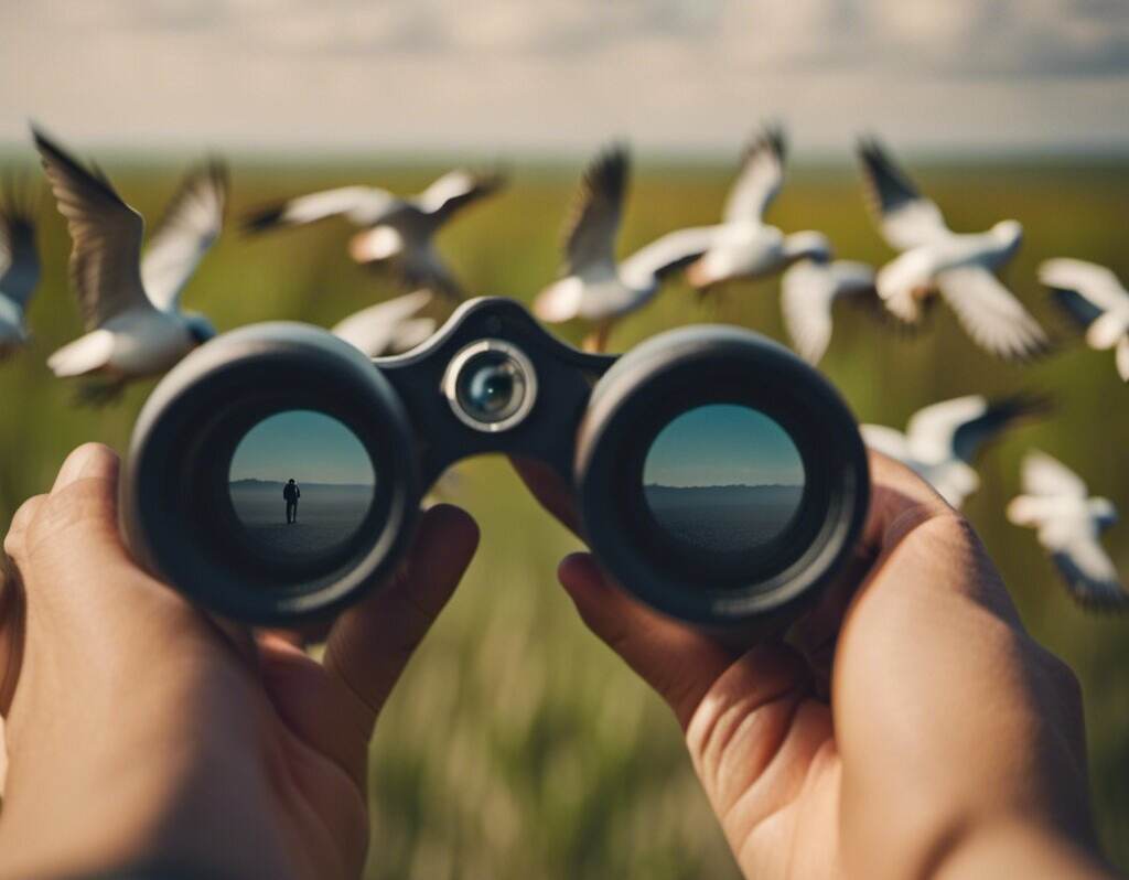 A man watching birds through his binoculars.