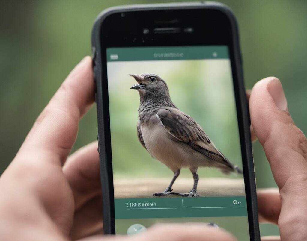 A person looking at a bird on their phone.