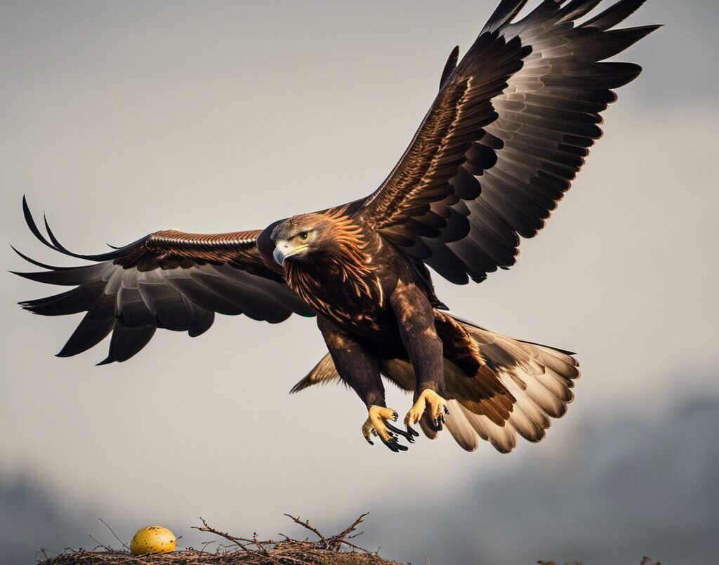 A Golden Eagle flying into its nest.