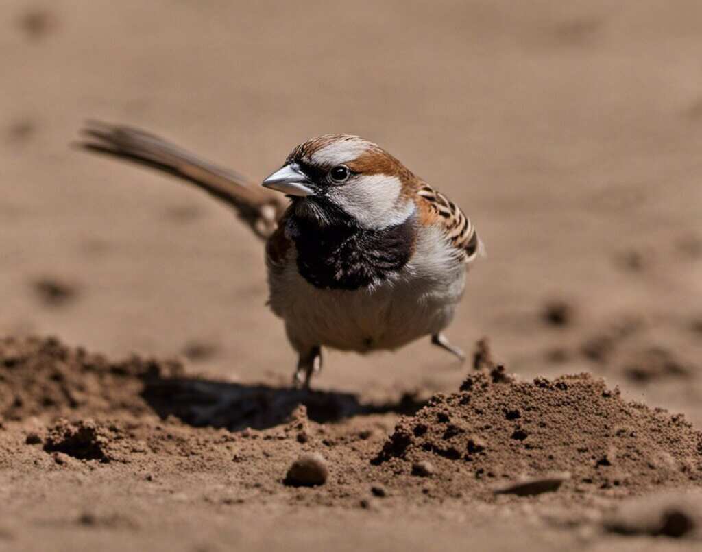 A House Sparrow taking a dirt bath.