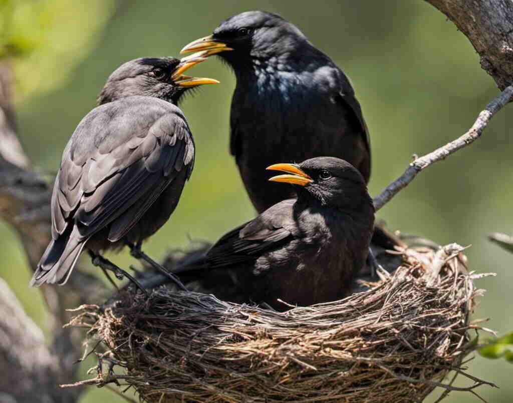 Common Blackbirds in a nest.