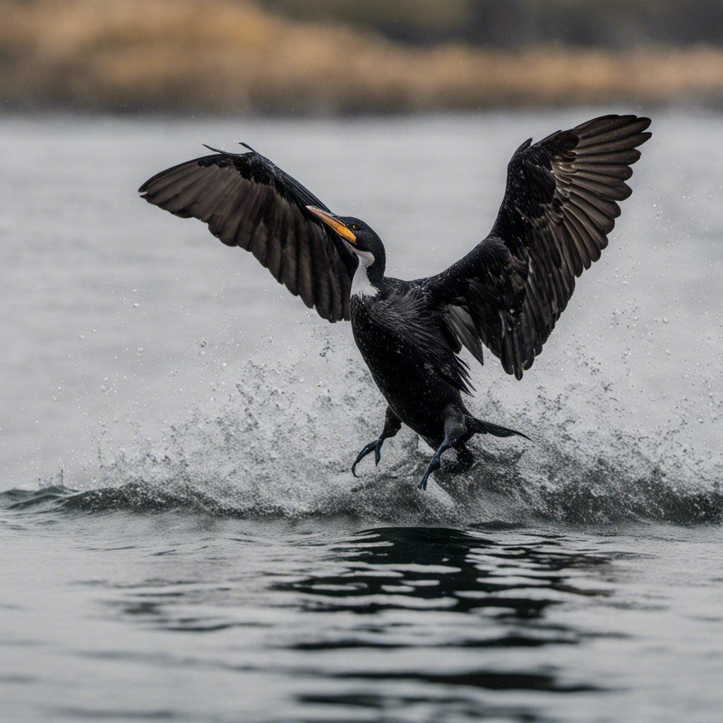 A Cormorant diving in the water.