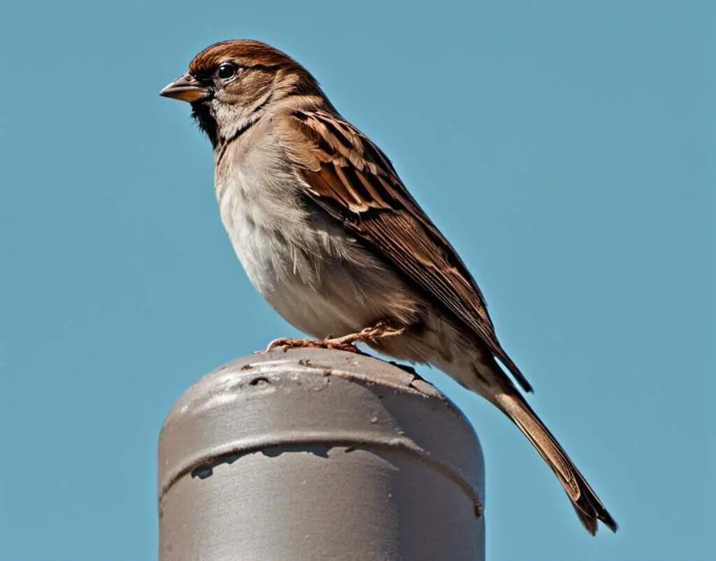 A House Sparrow perched on a chimney.