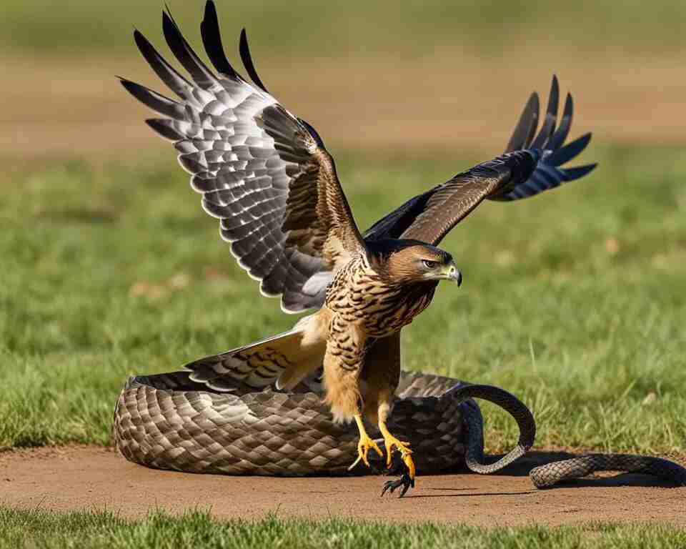 Hawk predation by snakes.