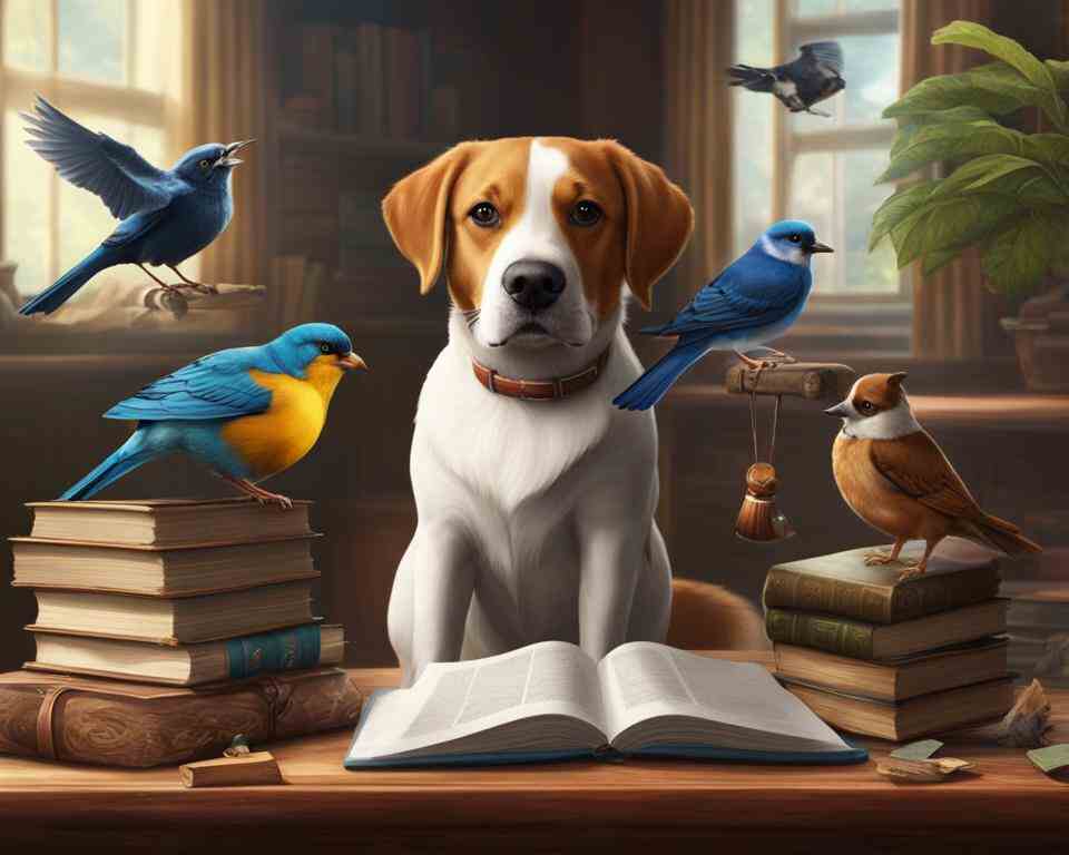 An image showcasing the intelligence of birds in comparison to dogs. 
