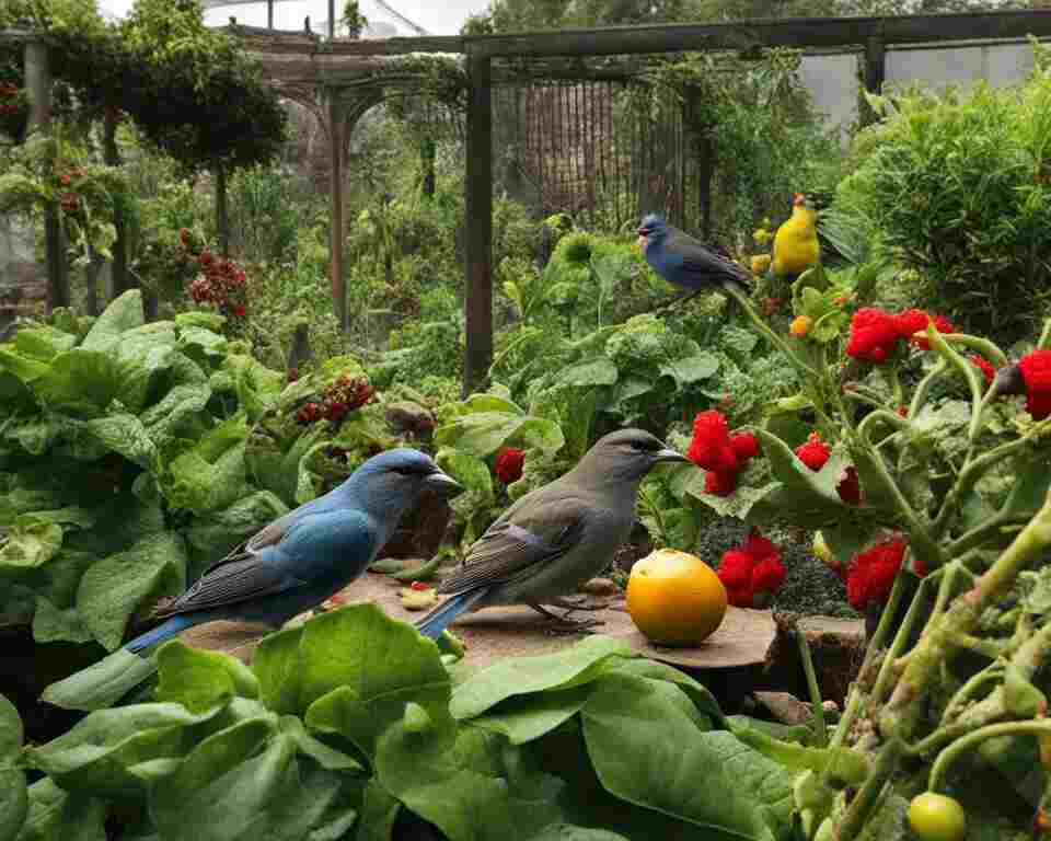 A bunch of birds in a garden.
