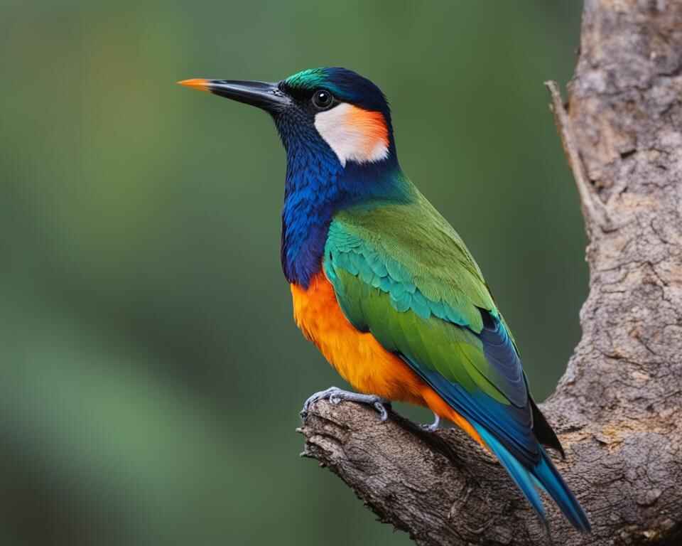A colorful bird perched on a tree branch.