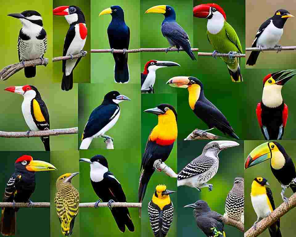 An image of common birds with different types of bird beaks.