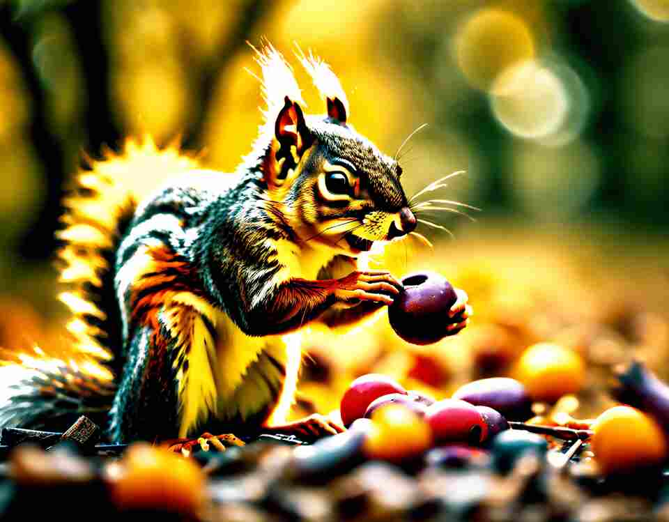 A squirrel eating a cherry.