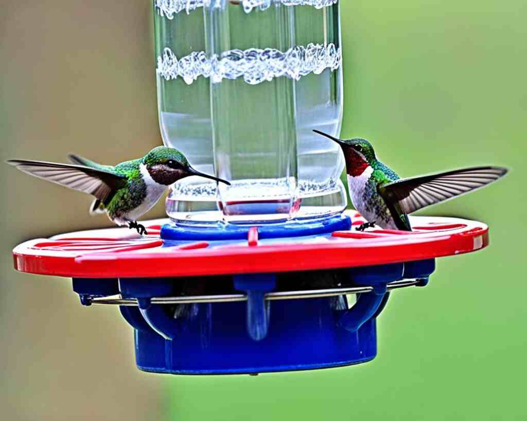 A couple of hummingbirds at a homemade feeder.
