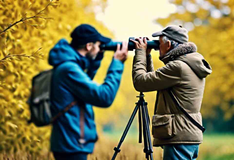 A couple of birders with binoculars.
