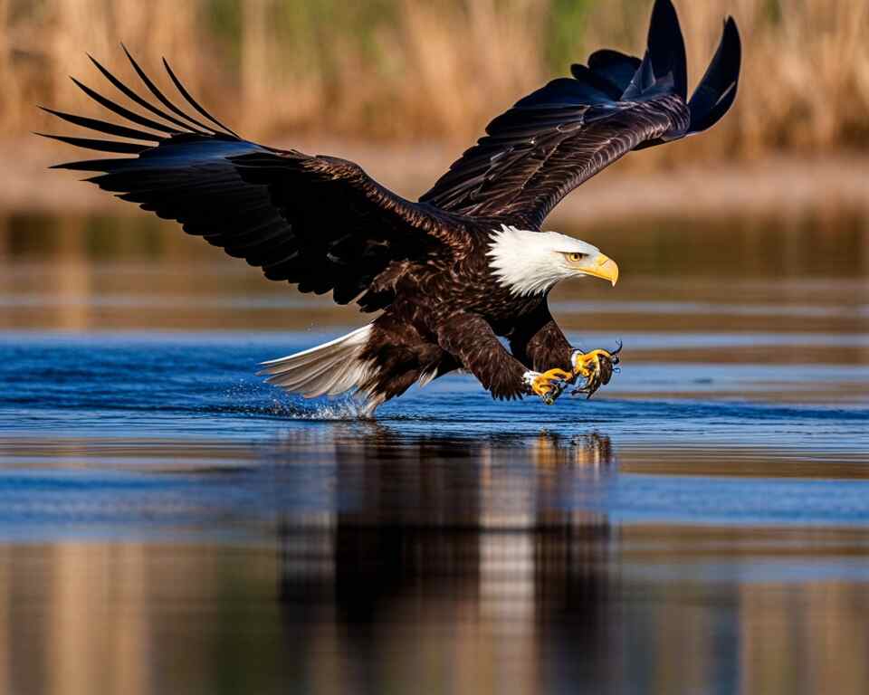 A Bald Eagle attacking a fish.