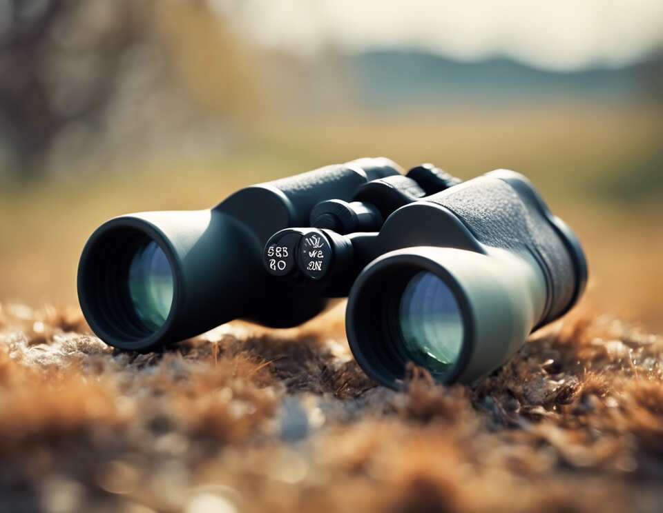 A pair of binoculars resting on the ground.