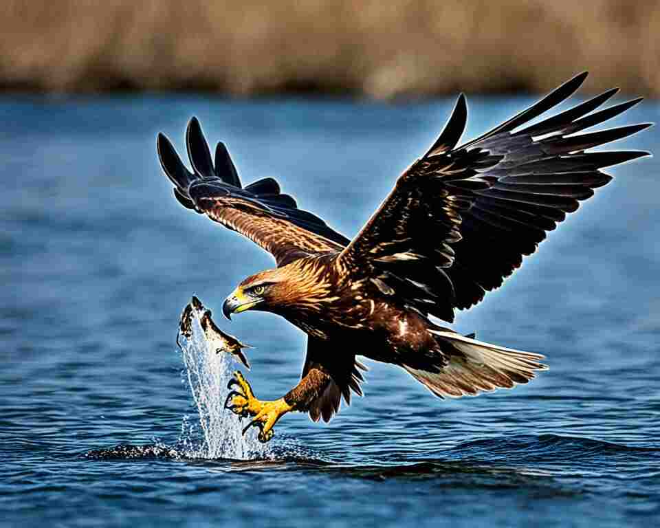 A Golden Eagle diving for a fish.