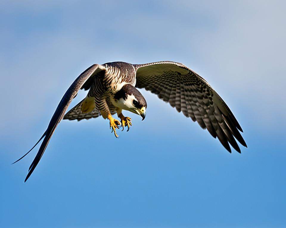 A peregrine falcon ready to attack.