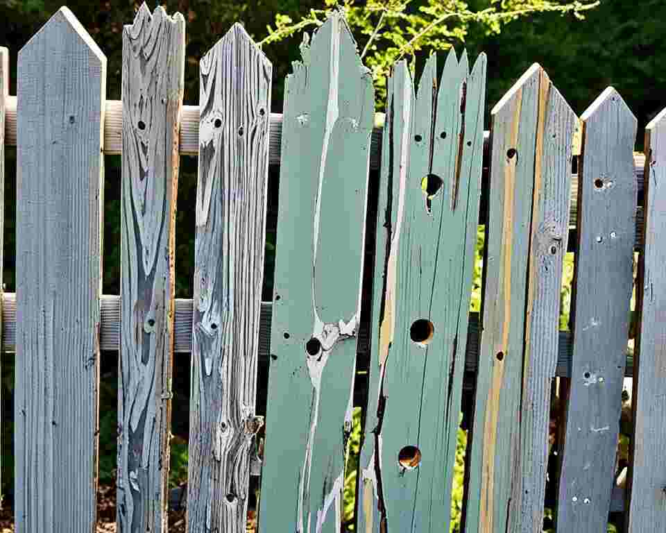 A woodpecker damaged fence.