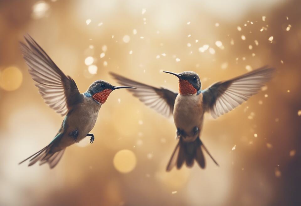 A pair of hummingbirds fighting.