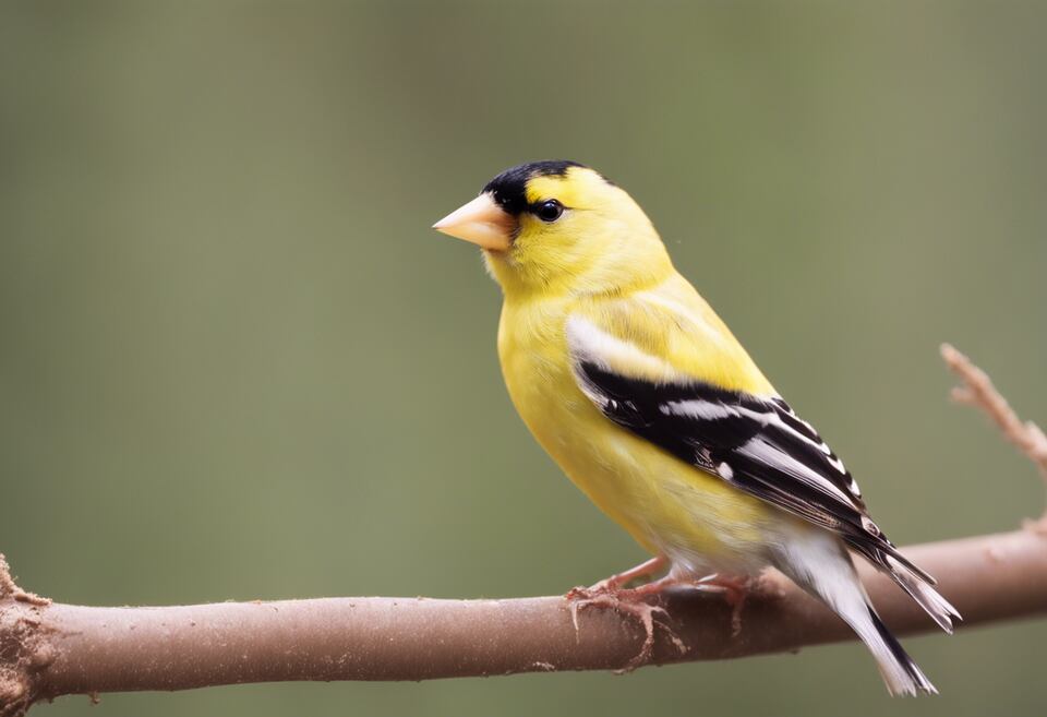 An American Goldfinch on a branch chirping.