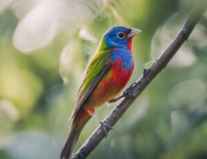 A Painted Bunting perched in a tree.