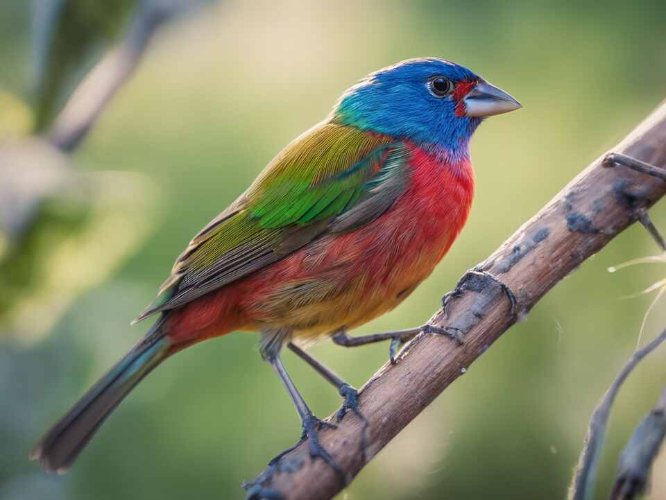 A painted bunting in a tree.