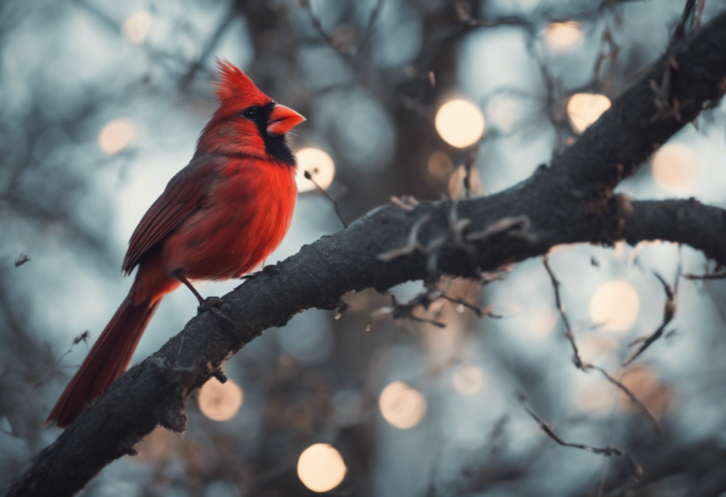 A Northern Cardinal perched on a tree singng.