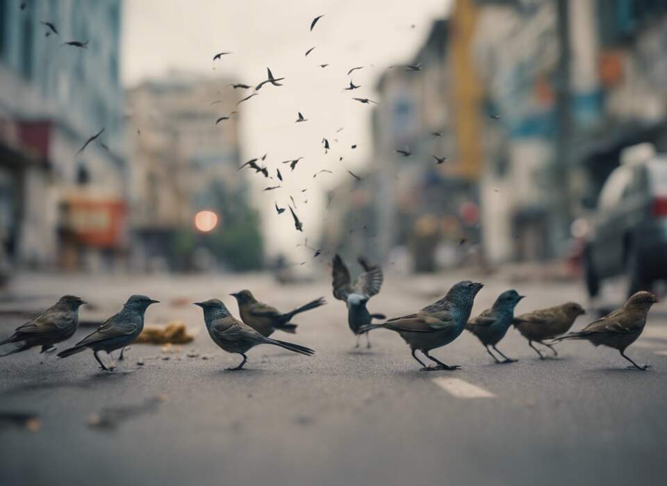 Birds fleeing during an earthquake.
