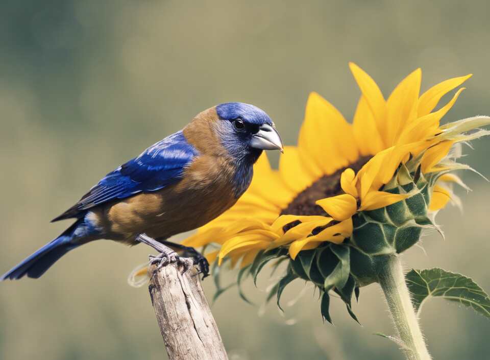 A Blue Grosbeak feeding on sunflower seeds.