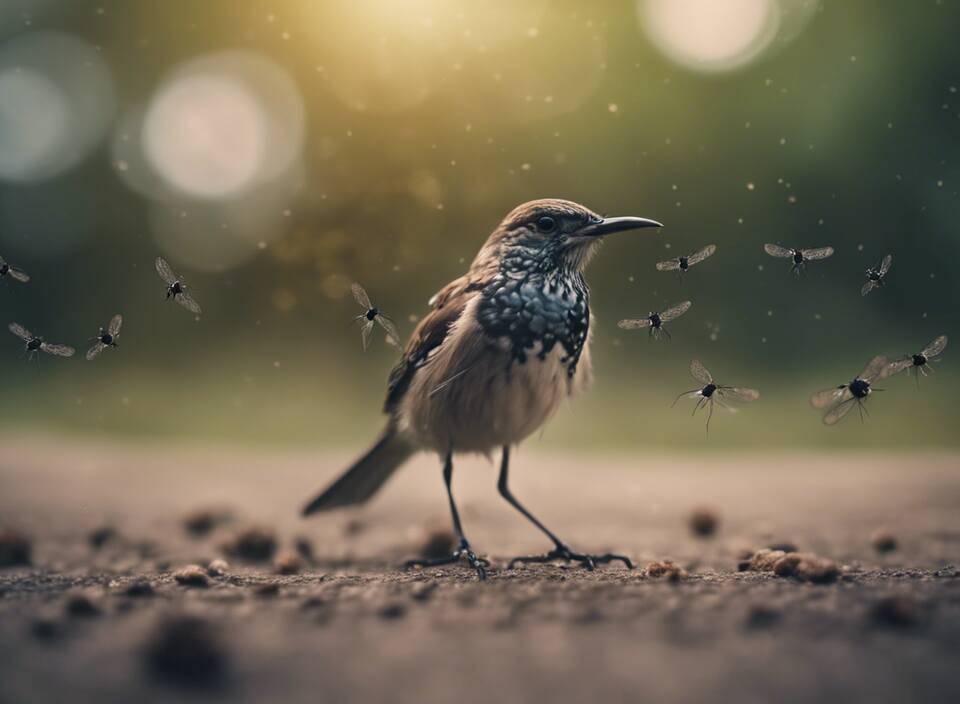 A bird feeding on mosquitoes.