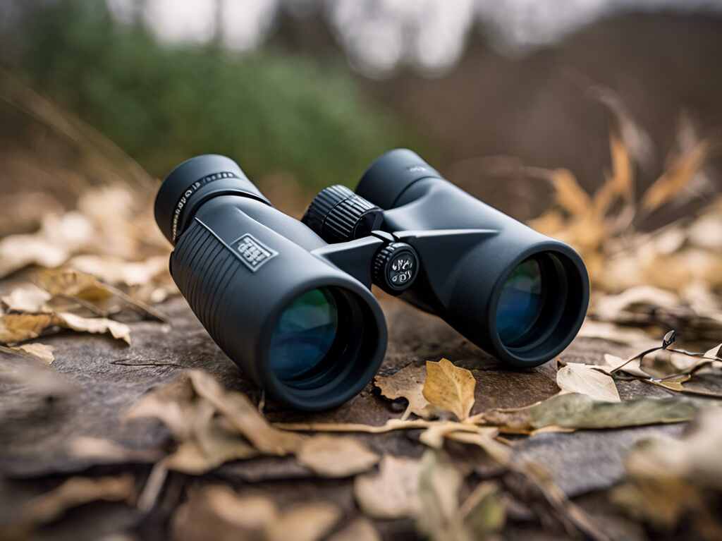 A pair of pocket binoculars laid on the ground, ready for outdoor adventure.