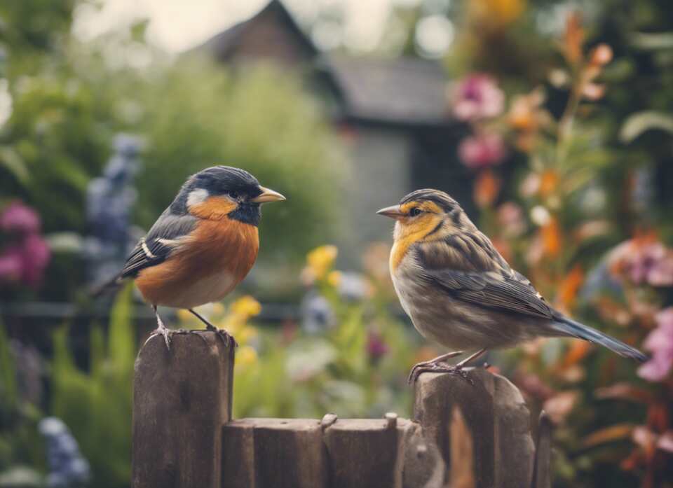 A couple of backyard birds perched on a fence,