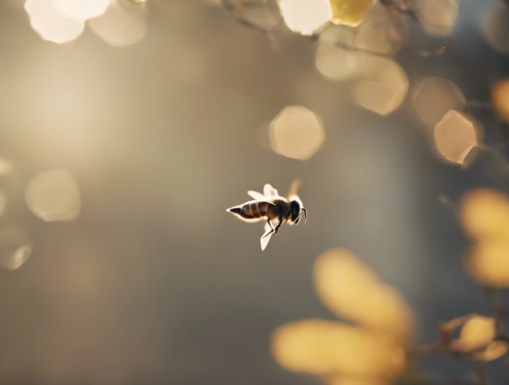 A bee flying around.