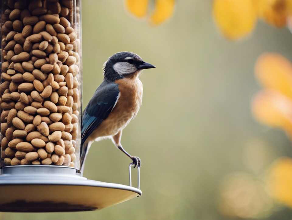 A small bird bird perched on the side of a peanut bird feeder.