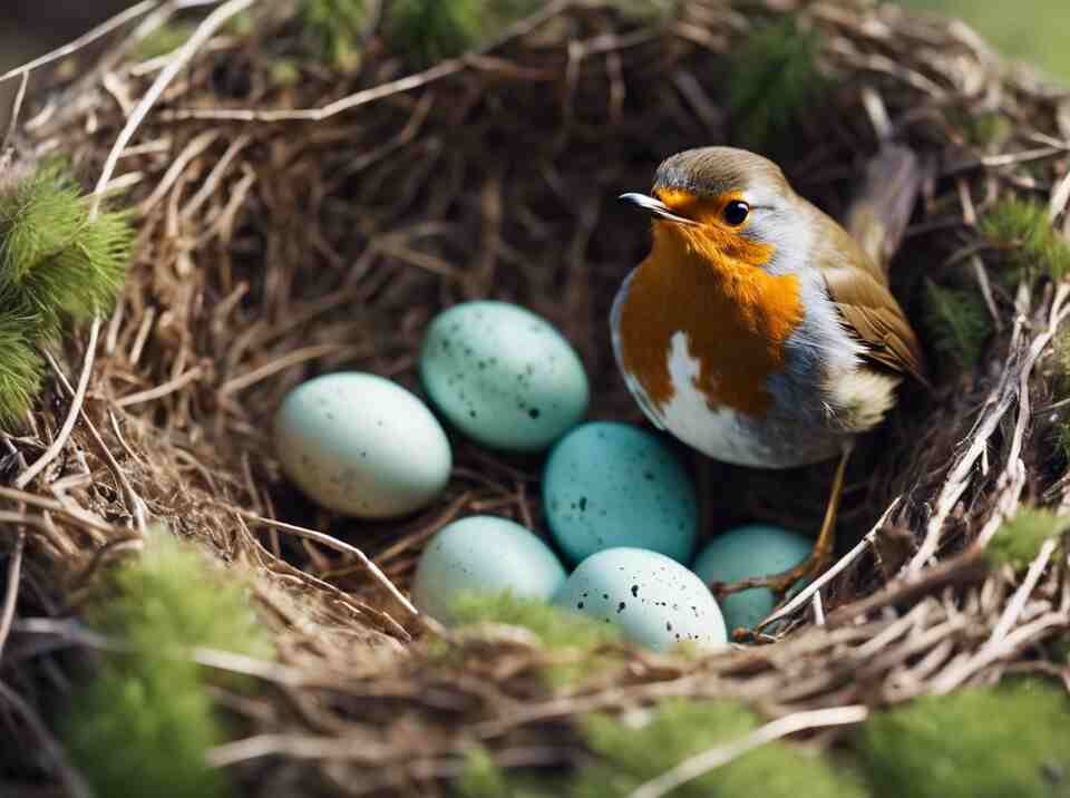 A look at a European Robin nest with eggs in it.