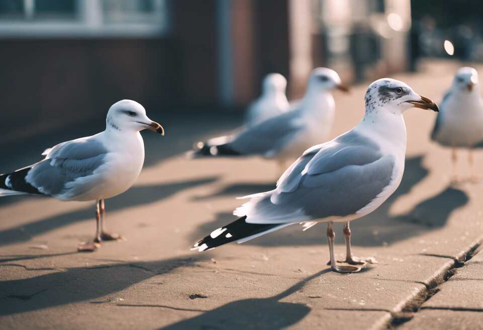 A group of seagulls foraging for food.