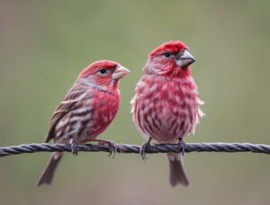 A House Finch and Purple Finch side-by-side.