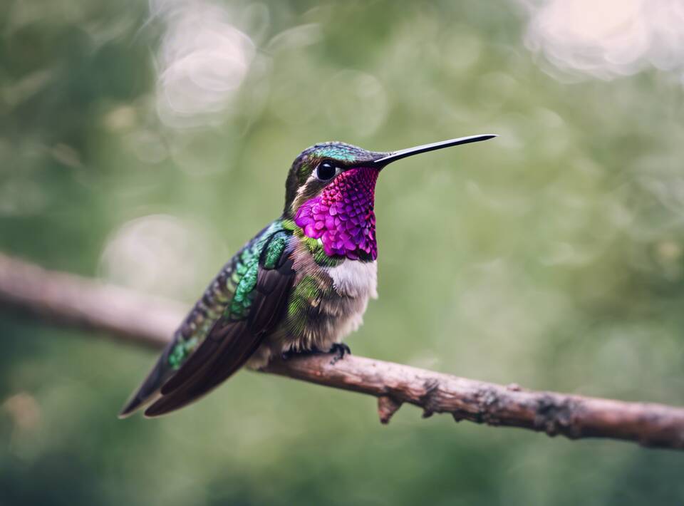 A hummingbird resting on a branch.