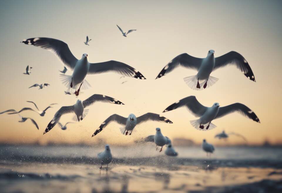 A group of seagulls migrating.