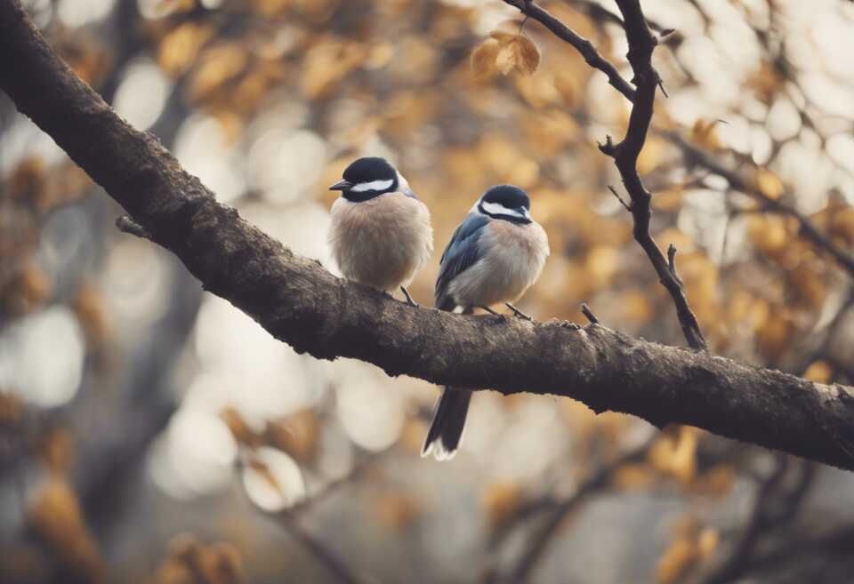 A pair of songbirds perched in a tree.