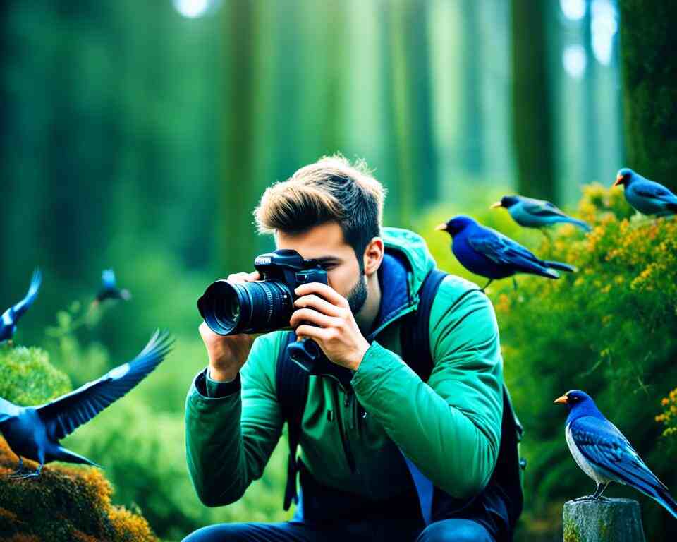 A birder taking pictures of rare birds.
