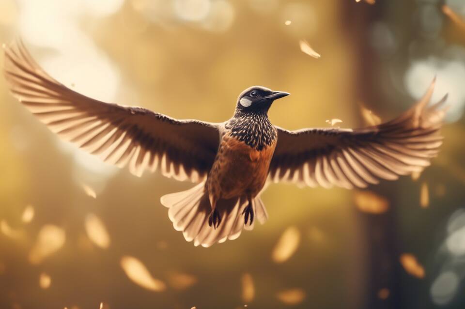 A bird in flight.