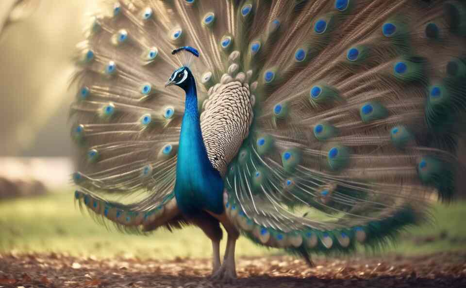 An Indian Peafowl walking around.