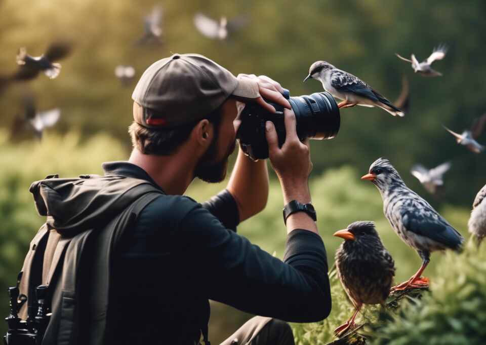 A birder taking photos of birds.
