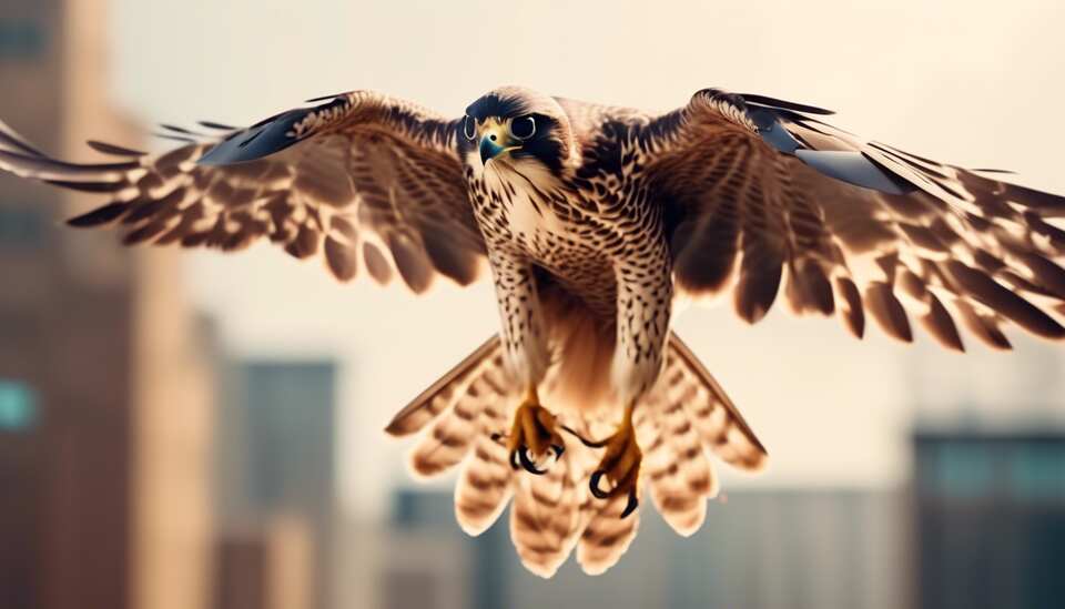 A majestic falcon spreading its wings in graceful flight.