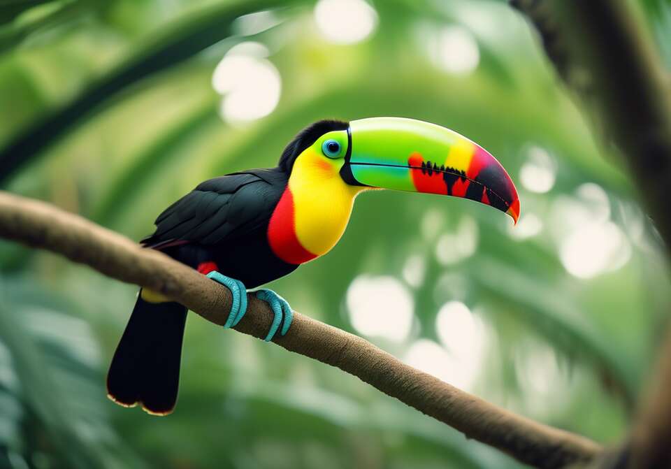 A keel-billed toucan perched in a tree in Belize.