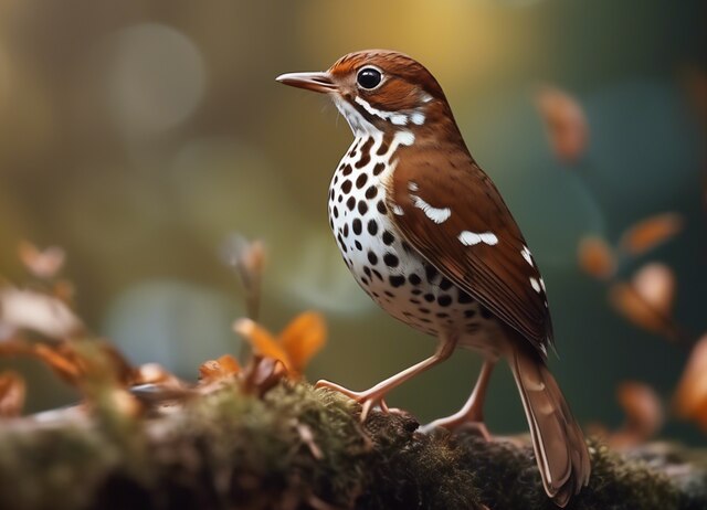 A wood thrush perched in a tree.